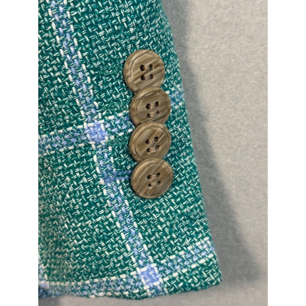 Tailorbyrd Blazer Mens 48L Teal Linen Rayon Windowpane Double Vent Sportscoat - Picture 5 of 14